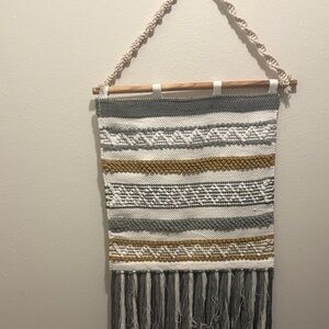 Woven Wall Hanging in Gray, White, and Gold